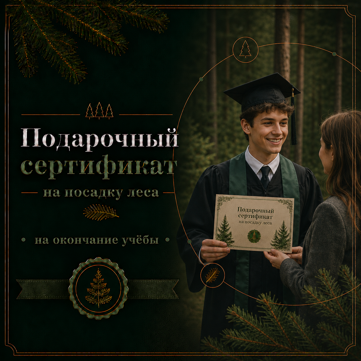 Подарочный сертификат на посадку леса на окончание школы или института
